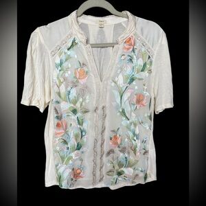 Anthropologie Tiny Eliana Embroidered Top White Cream XS